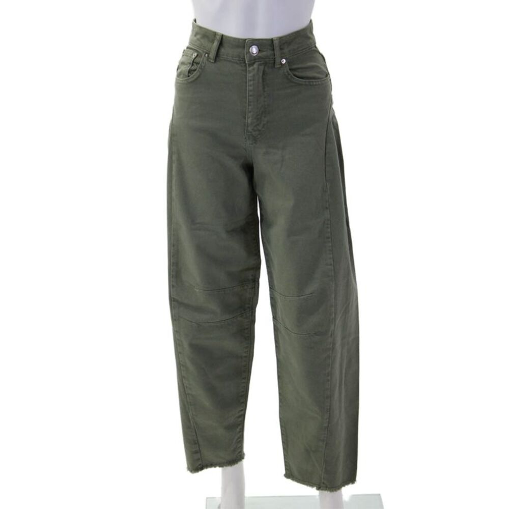 Aligne Womens Cropped Green Khakis Button 100% Organic Cotton Size 24